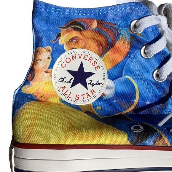 BEAUTY AND THE BEAST FAN ART HIGH TOP CONVERSE CUSTOM SNEAKER MEN 8.5 WOMEN 10.5 - Picture 10 of 14